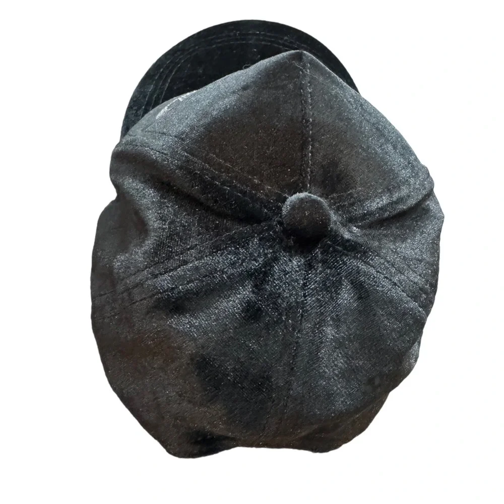 Juicy Couture Black Velvet Rhinestone Logo Y2K Baseball Cap Hat One Size